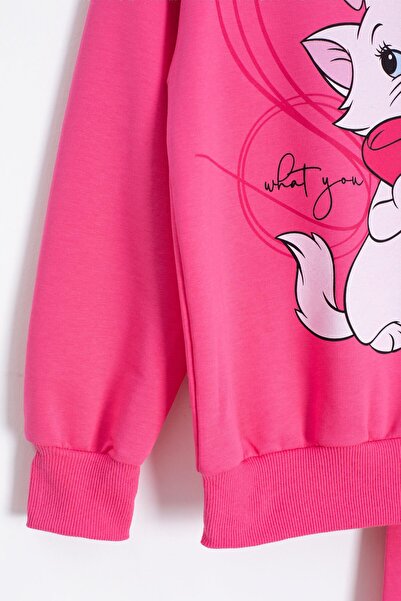 Cansın Mini Ροζ χαριτωμένη γάτα με τύπωμα Σετ αθλητικής φόρμας για κορίτσια 22759