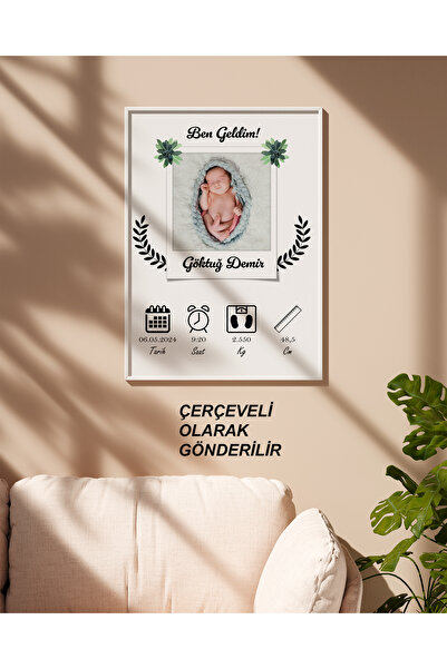çınararthome Kişiye Özel “Ben Geldim” Doğum Çerçevesi | Bebek Anı Tablosu | A...