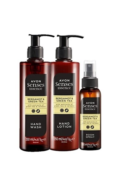 AVON Senses Essence Bergamot & Green Tea Set - Hand Lotion 250ml, Liquid Soap 250ml, Room Spray 100m