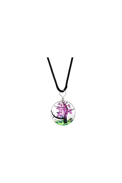 Vipfoni Handmade, Round Design Epoxy Tree of Life Pendant with Dried Flowers