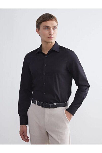 LC Waikiki Cămașă pentru bărbați LCWAIKIKI Formal Black slim fit cu mâneci lungi din gabardină