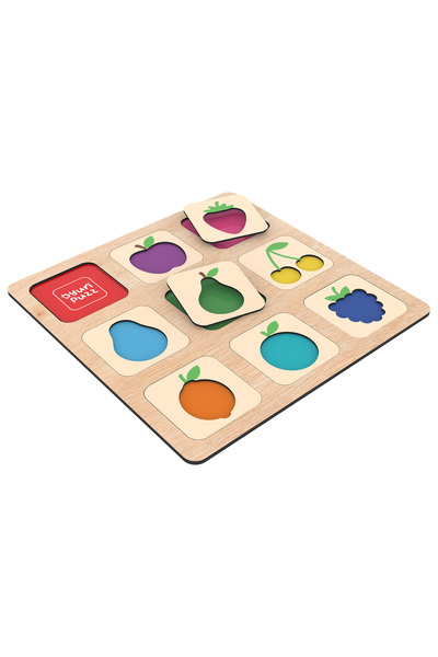 Oyunpuzz Renkli Nesneler | Meyve ve Şekil Eşleştirme Ahşap Montessori Oyunu +...