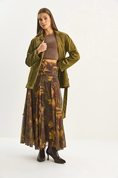 Bianco Lucci Fusta lungă boemă cu model de șal căptușit cu talie drapată pentru femei DE251101 60283609