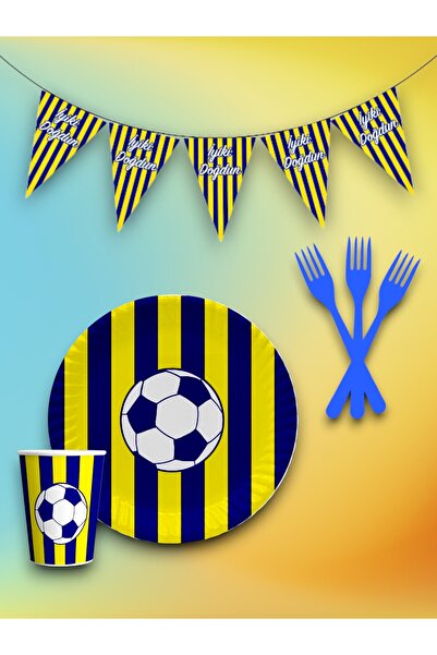 partylady 24-Person Yellow Navy Blue Fan-Themed Disposable Service Set and Pe...