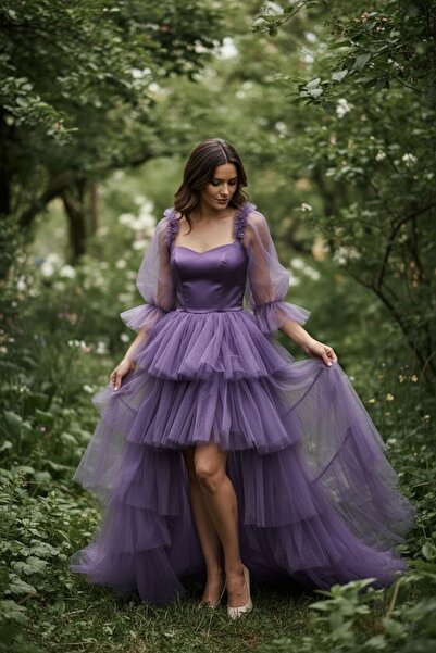 Milon Moda Mor Kat Kat Tül Elbise