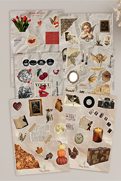 tinystoriestr Vintage Sticker Set - 6 Sayfa / Scrapbook