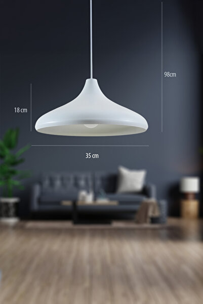 Marrien Nova Beyaz Metal Sarkıt (35 cm) | Yemek Masası Üstü Avize | Mutfak & Salon Aydınlatması