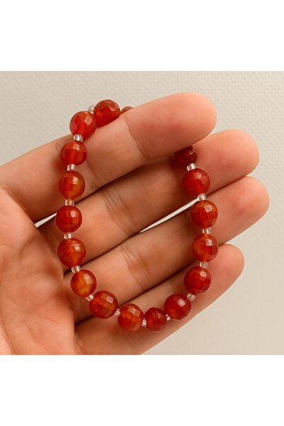 grsoyuncak Natural Stone 8mm Faceted Cut Gold-Plated Red Agate Bracelet Is 1 Piece
