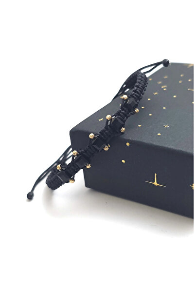 Bijolin Gold Brățară cu 10 biluțe din aur 14k de 2mm și cristale negre cubice