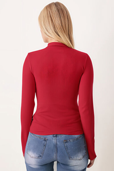 armonika Women's Red Half Fisherman's Finger Interlocking Body Blouse Arm-26K135002