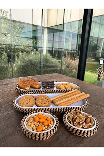 Home Inn Home Textile Servis Seti 4’lü Melamin Hasır Görünümlü – Siyah – Şık ...