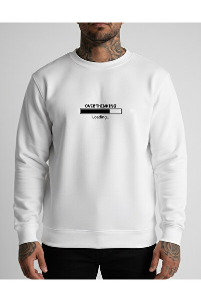 LORVEX Hanorac unisex supradimensionat cu guler rotund tricou OVERTHINK Print