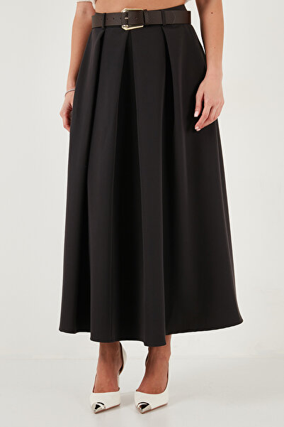 Lela Modest Kemerli Comfort Fit Yüksek Bel Pileli Kloş Uzun Tesettür Etek ETEK 6833360