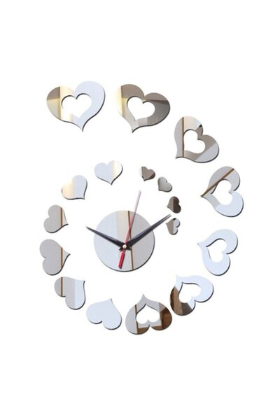 BV Decorative wall clock - Hearts, Acrylic mirror, 30 cm (WC1499)