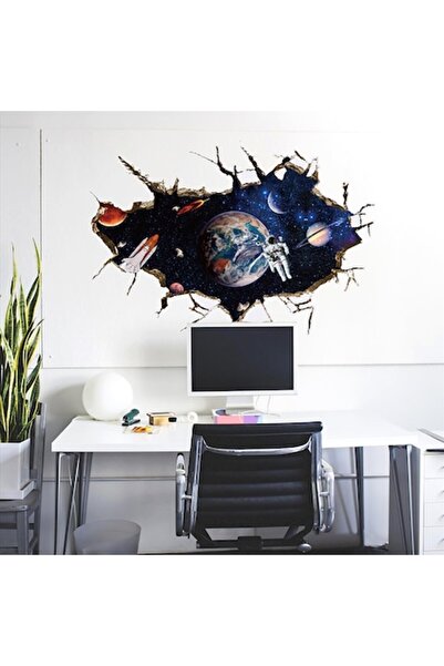 BV Autocolant decorativ - astronaut „gaură în perete” în spațiu, 80 cm