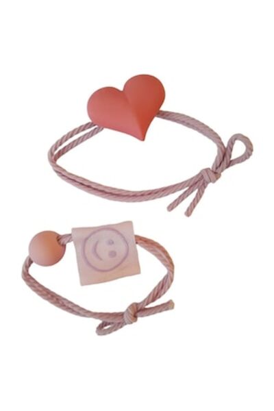 BV Set de 2 elastice de păr în formă de inimă, 8 cm, roz