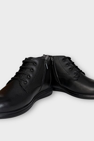 Liger Ανδρικές μπότες με φερμουάρ από γνήσιο δέρμα και γούνα ΜΑΥΡΟ