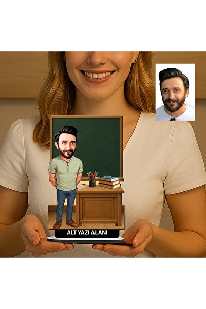 MK Sanart Öğretmenler Günü Hediyesi, Kişiye Özel Karikatür Erkek Öğretmen Mas...