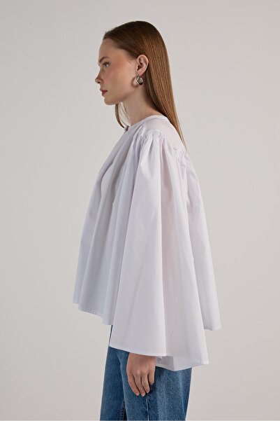 minaaise Women's White Drawstring Oversize Design Shirt 30018