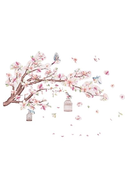 BV Autocolant decorativ - Creangă de îngheț cu flori roz, 90 cm