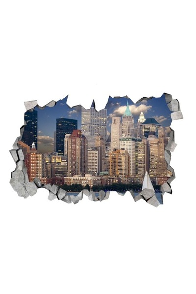 BV Autocolant decorativ 3D „Gaură în perete” - Oraș, 85 cm