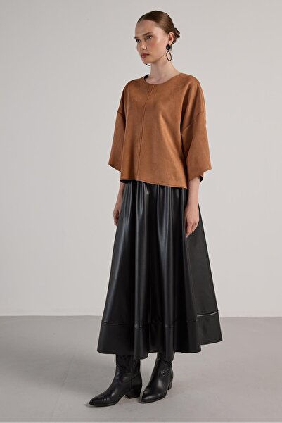 minaaise Γυναικεία μπλούζα Tan Diver Suede Piece 30038