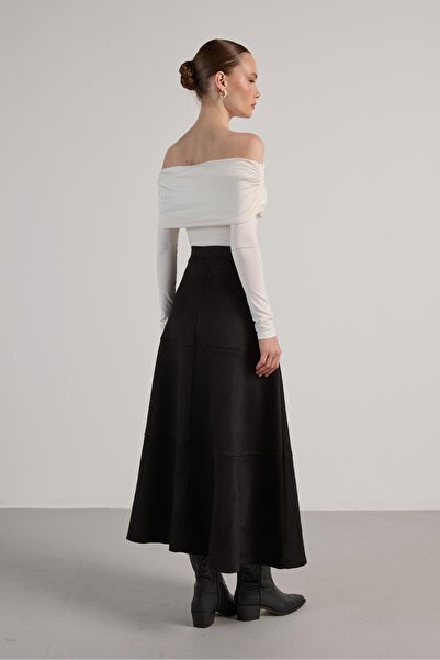 minaaise Women's Black Piece Diving Suede Long Skirt 30040