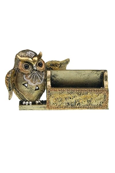 BV Decorative owl figurine with business card holder, Gold, 17 cm, 1102H