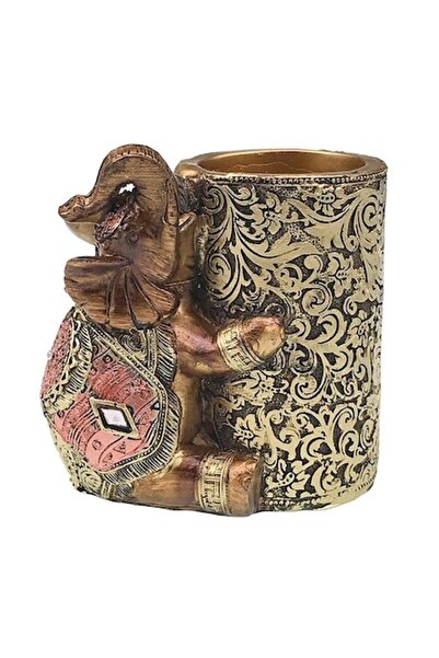 BV Decorative elephant figurine with pen holder, Gold, 11 cm, 1105H