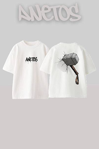 Anetos تي شيرت ثور سيكينج بتصميم مطبوع على الظهر مصنوع من القطن الأبيض مقاس كبير