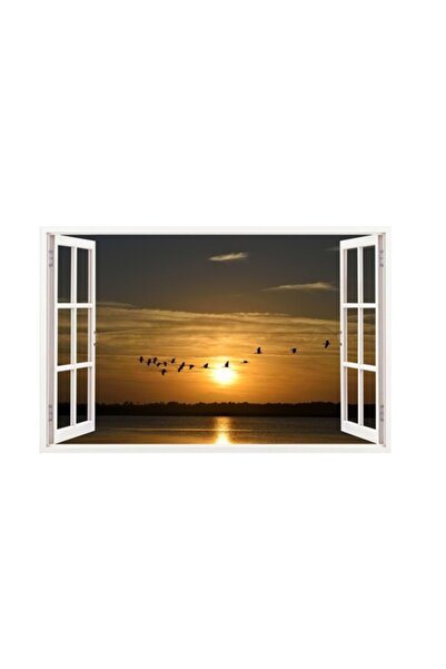 BV Autocolant decorativ, fereastră 3D, apus de soare, 85 cm