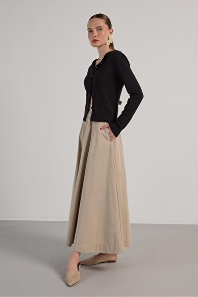 minaaise Γυναικεία Πέτρινη Premium Υφασμάτινη Φούστα Μακριά 30015