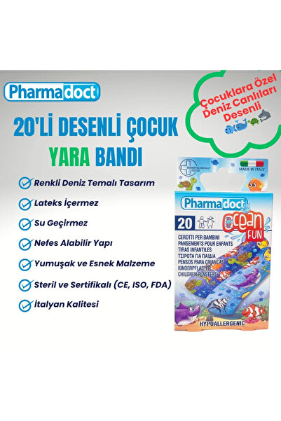 Deniz Canlıları Desenli Çocuk Yara Bandı | Su Geçirmez & Lateks İçermez | Hipoalerjenik
