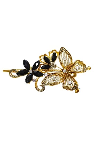 BV Agrafă de păr în formă de fluture, vintage, 13 cm, neagră