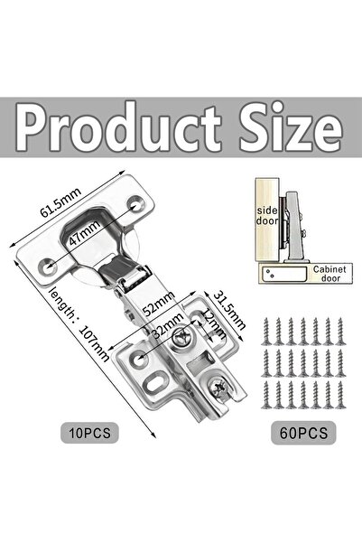 Pabbow Pack of 10 Soft-Close Corner Stop Cabinet Hinges, 110°