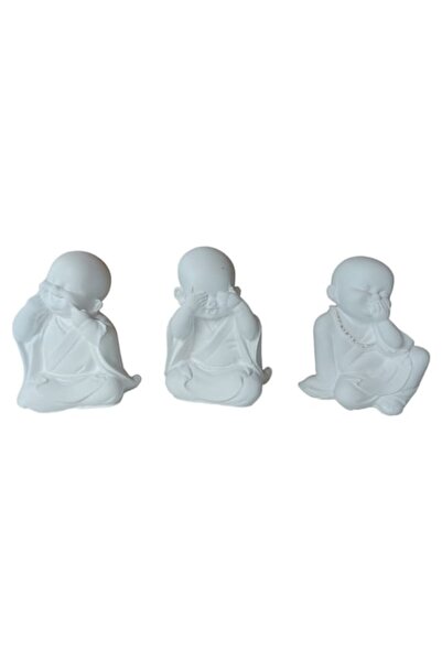 BV Statuie decorativă Buddha, „Zâmbesc, nu văd, gândesc”, albă, 10 cm