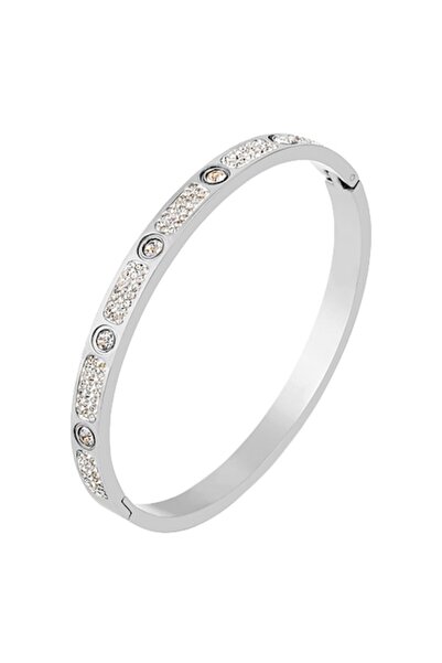 Tessero Brățară tip bangle, pietre de zirconiu, oțel inoxidabil, închizătoare magnetică, placată cu aur de 18K