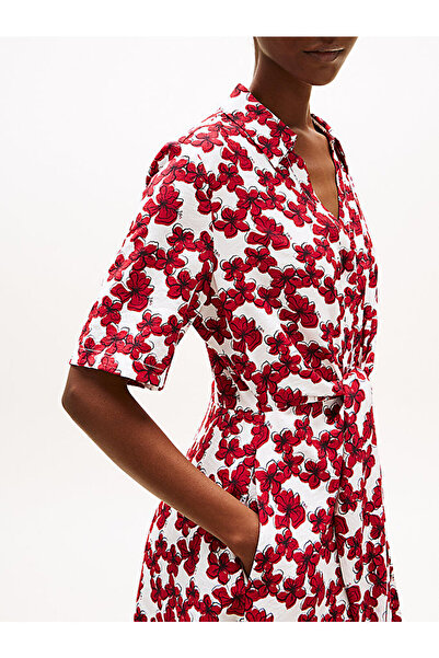 Tommy Hilfiger Women's Textured Short-Sleeve Knot Shirt Dress