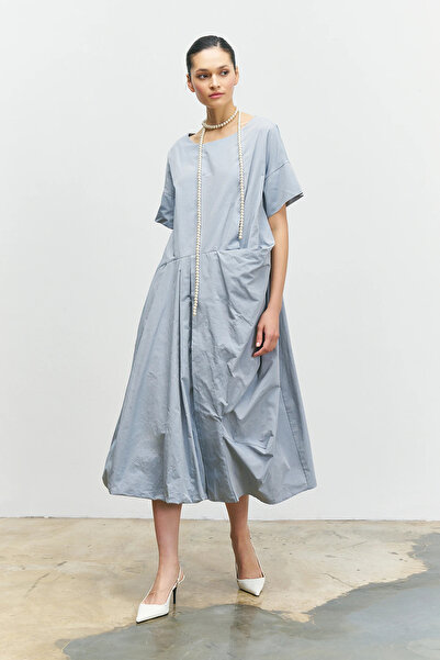 BİZE Cepli Tafta Elbise - Mavi