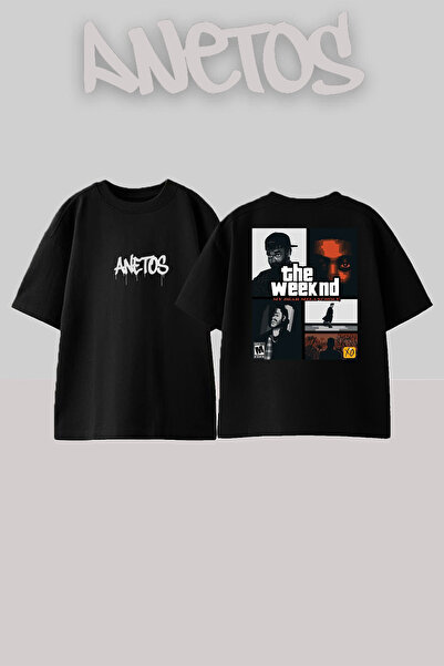 Anetos The Weeknd 2 Design Back cu imprimeu Bumbac Negru supradimensionat tricou