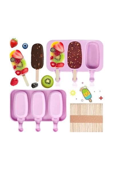 BV Silicone ice cream mold, 3 cavities with silicone lid, Purple, 19 cm, CooKstyle, 408COF