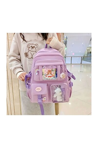 DEEFWEAR Lilac Kawaii Japanese Style Teddy Bear School Backpack Lilac - Badge Not Included