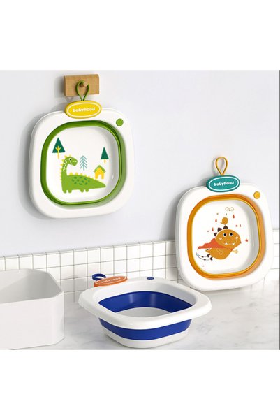 LITTLE ANGEL -Baby Foldable Wash Basin With Dino Print -Orange
