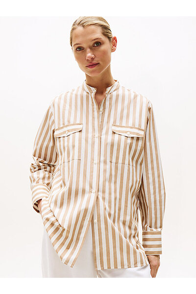 Tommy Hilfiger Women's Poplin Collarless Shirt