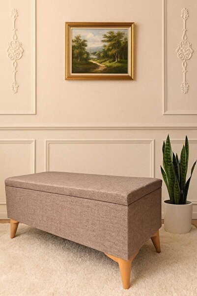 PUFPUF 90 x 40 Keten Gri Sandıklı Puf & Bench