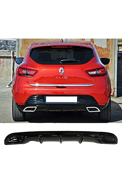 AkmTuning Renault Clio 4 Difüzör Parlak Siyah Egzoz Görünüm 2012 2013 2014 2015 2016 Arka-difizör-bodykit-ek