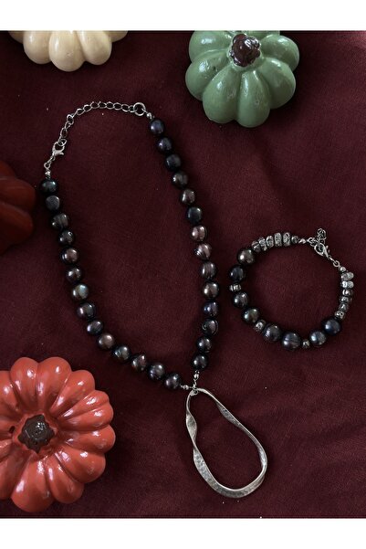 Butik Siyah İnci Set Kolye Bileklik