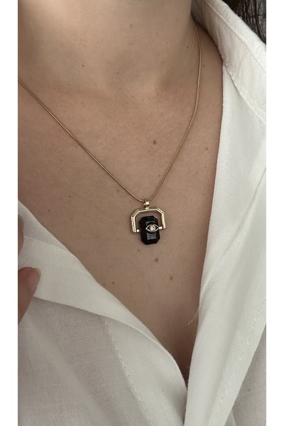 mibrillo Snake Chain Black Stone Detailed Eye Necklace