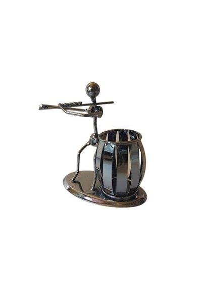 BV Decorative ornament - Metal musician with pen holder, Black, 15 cm