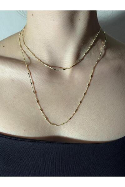 Sirena Accessories 2 Katlı Işıltı Katmanlı Gold Kaplama Çelik Zincir Kolye